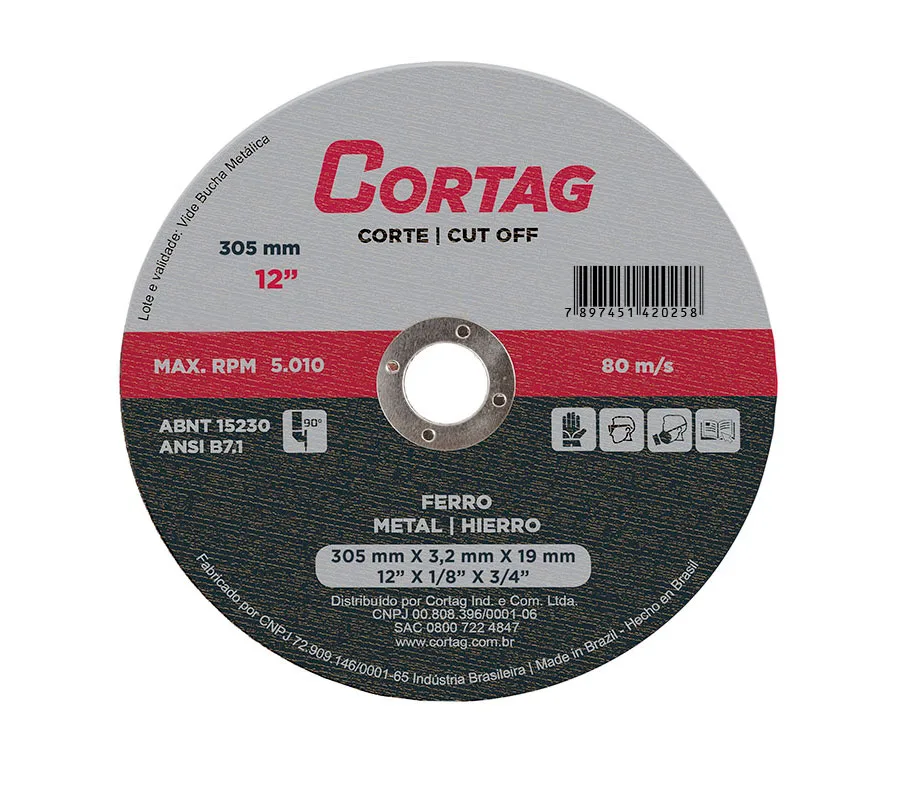 Abrasivos- Disco de Corte 305 mm x 19 mm x 3,2 mm - Cortag