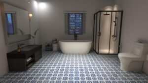 baño en el que se ha colocado suelo hidráulico 